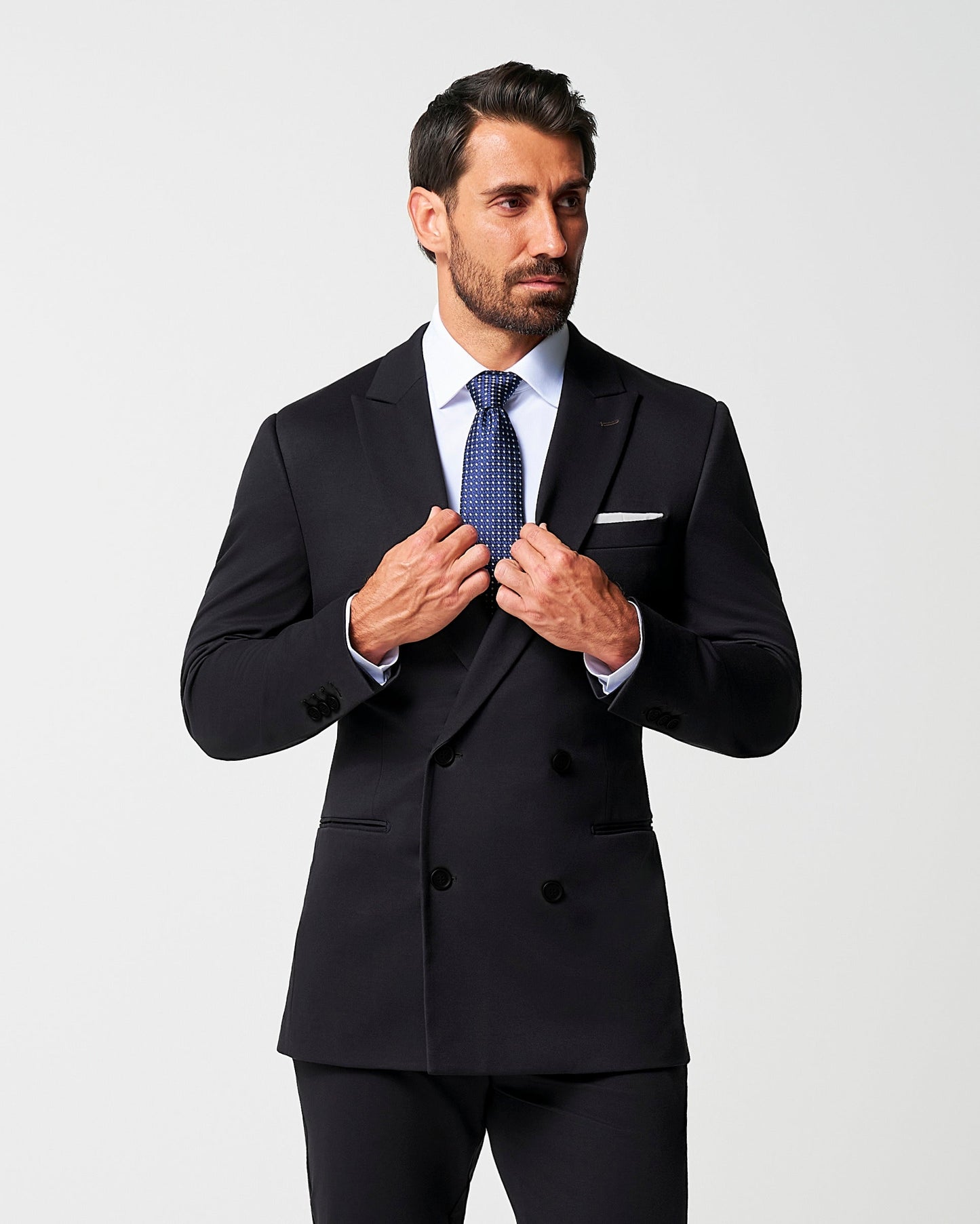 Athletic Fit Stretch Suit - Black Double Breasted