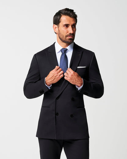 Athletic Fit Stretch Suit - Black Double Breasted