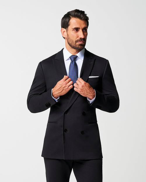 Athletic Fit Stretch Suit - Black Double Breasted