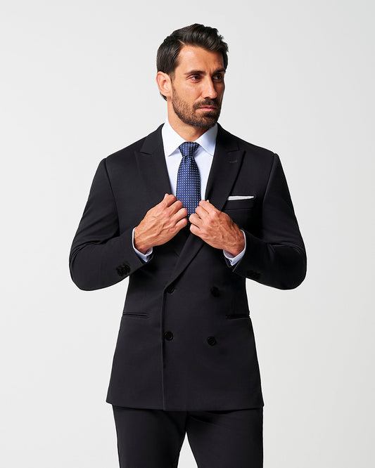 Athletic Fit Stretch Suit - Black Double Breasted