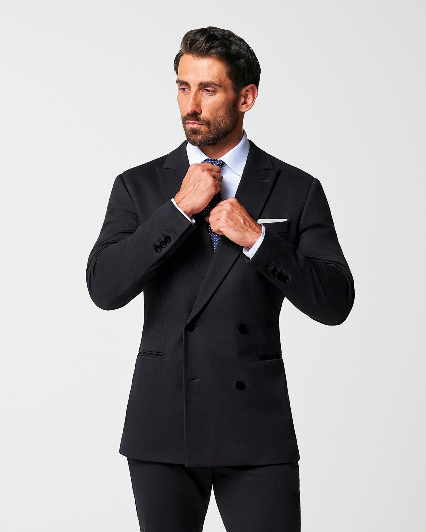 Athletic Fit Stretch Suit - Black Double Breasted