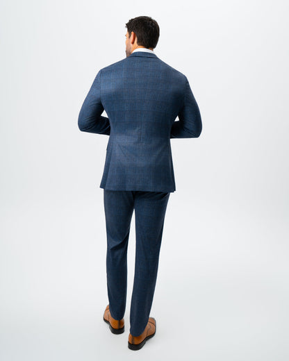 Athletic Fit Stretch Suit - Electric Blue and Black Plaid