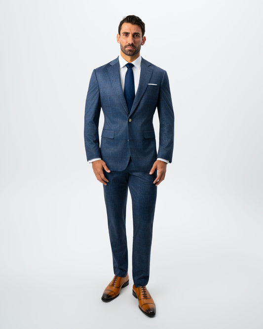Athletic Fit Stretch Suit - Electric Blue and Black Plaid