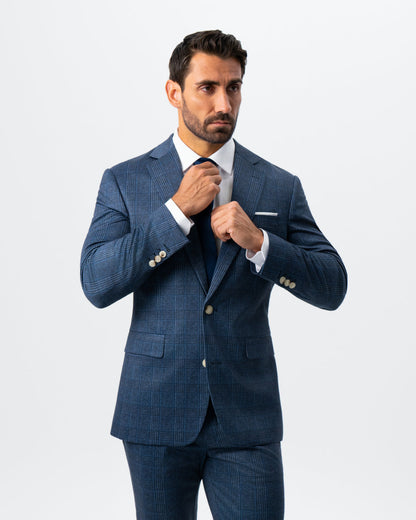 Athletic Fit Stretch Suit - Electric Blue and Black Plaid