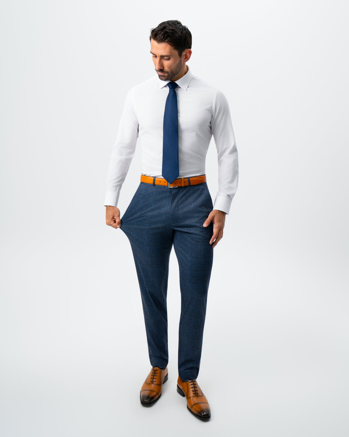 Athletic Fit Stretch Suit - Electric Blue and Black Plaid