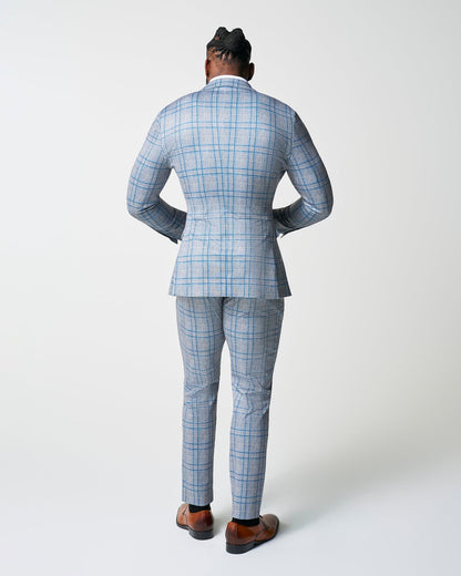 Athletic Fit Stretch Suit - Grey & Royal Blue Plaid