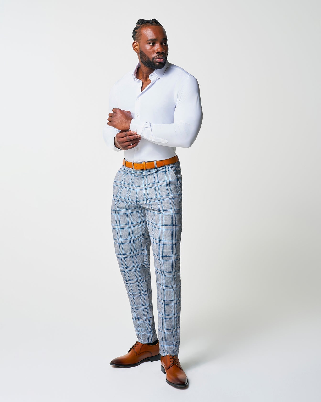 Athletic Fit Stretch Suit - Grey & Royal Blue Plaid