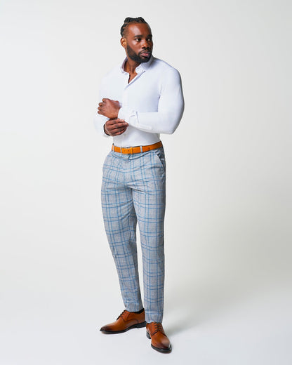 Athletic Fit Stretch Suit - Grey & Royal Blue Plaid