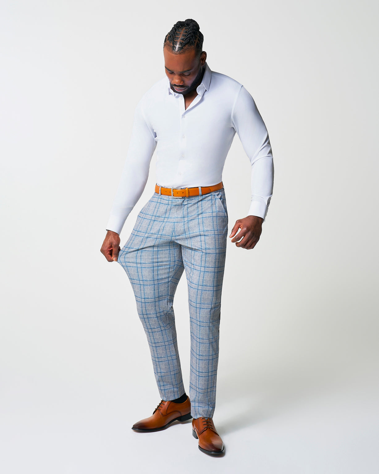 Athletic Fit Stretch Suit - Grey & Royal Blue Plaid
