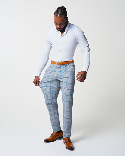 Athletic Fit Stretch Suit - Grey & Royal Blue Plaid