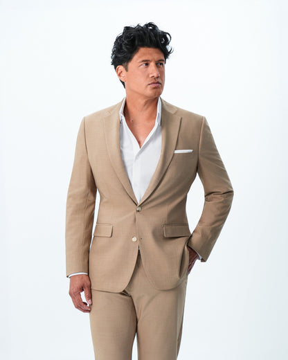 Athletic Fit Stretch Suit - Heathered Sand