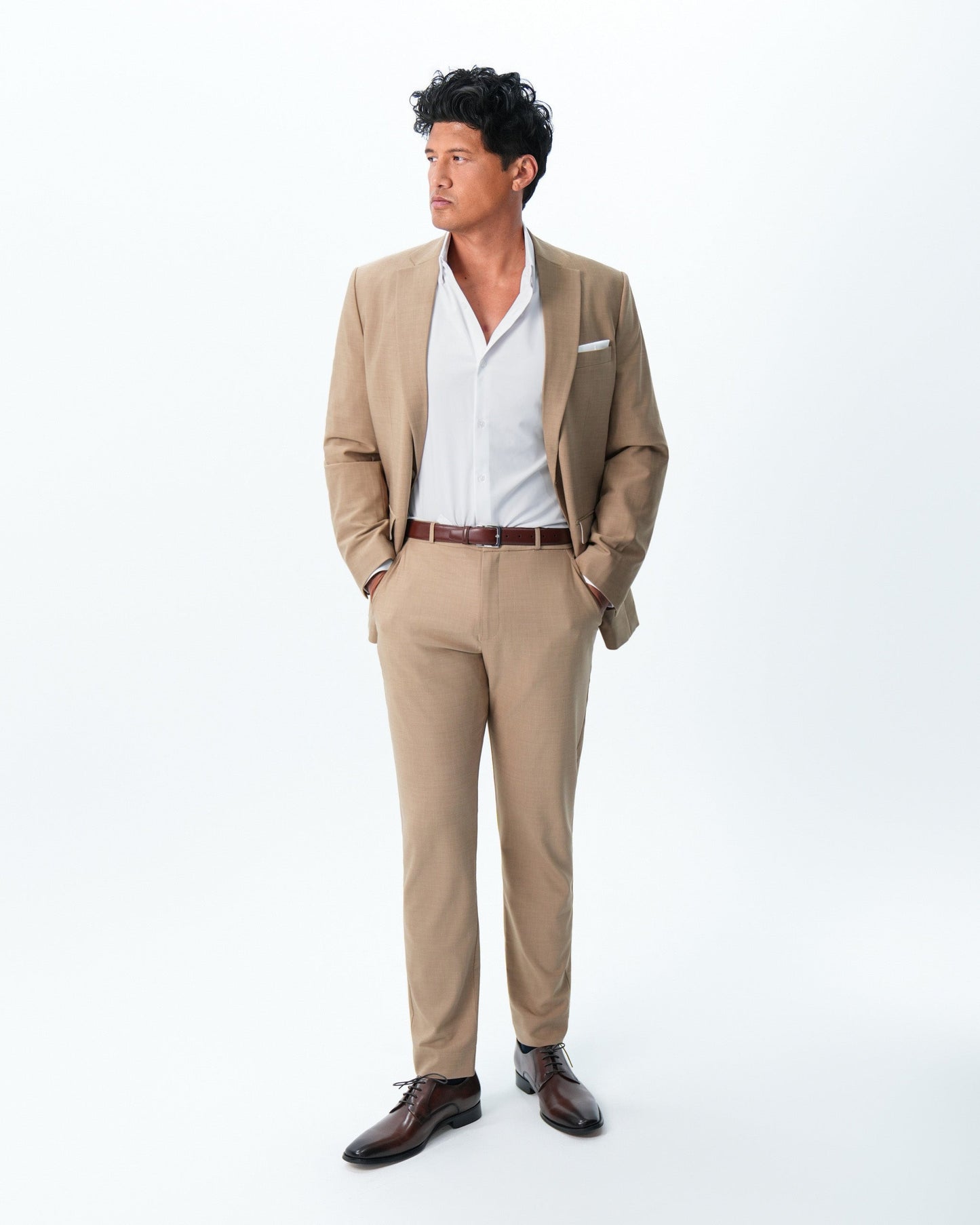 Athletic Fit Stretch Suit - Heathered Sand