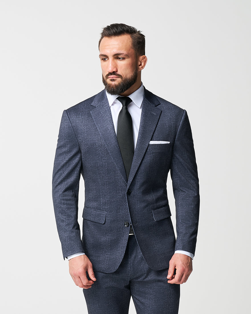 Athletic Fit Stretch Suit - Independence Blue Big Plaid