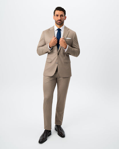 Athletic Fit Stretch Suit - Khaki and Olive Pinstripe