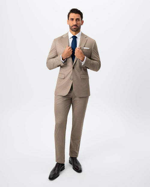 Athletic Fit Stretch Suit - Khaki and Olive Pinstripe