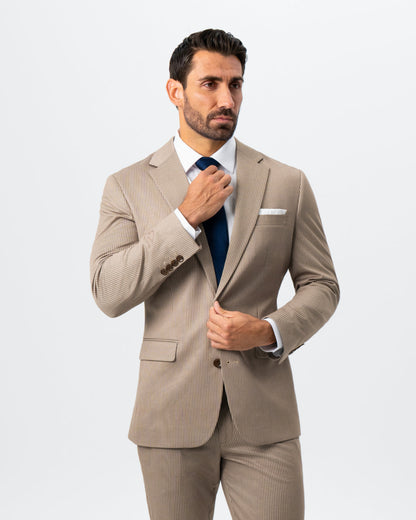 Athletic Fit Stretch Suit - Khaki and Olive Pinstripe