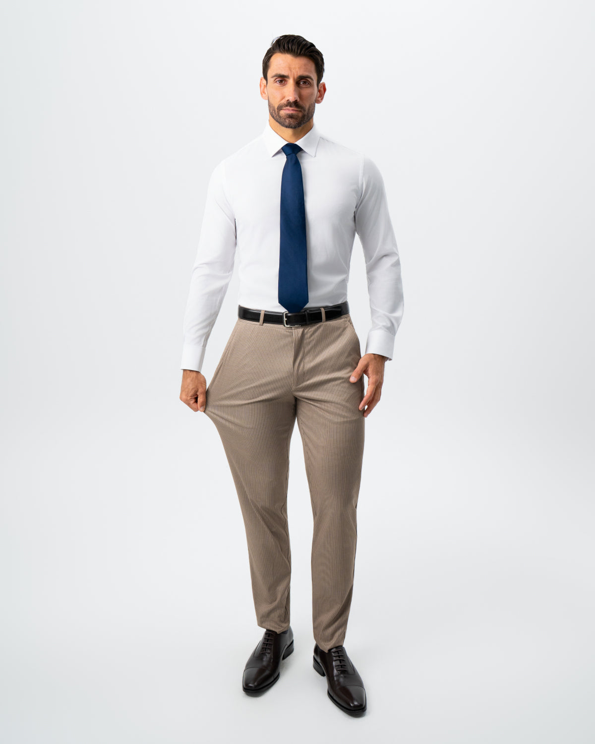 Athletic Fit Stretch Suit - Khaki and Olive Pinstripe