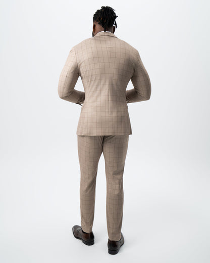 Athletic Fit Stretch Suit - Khaki and Olive Windowpane