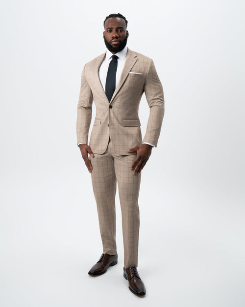 Athletic Fit Stretch Suit - Khaki and Olive Windowpane