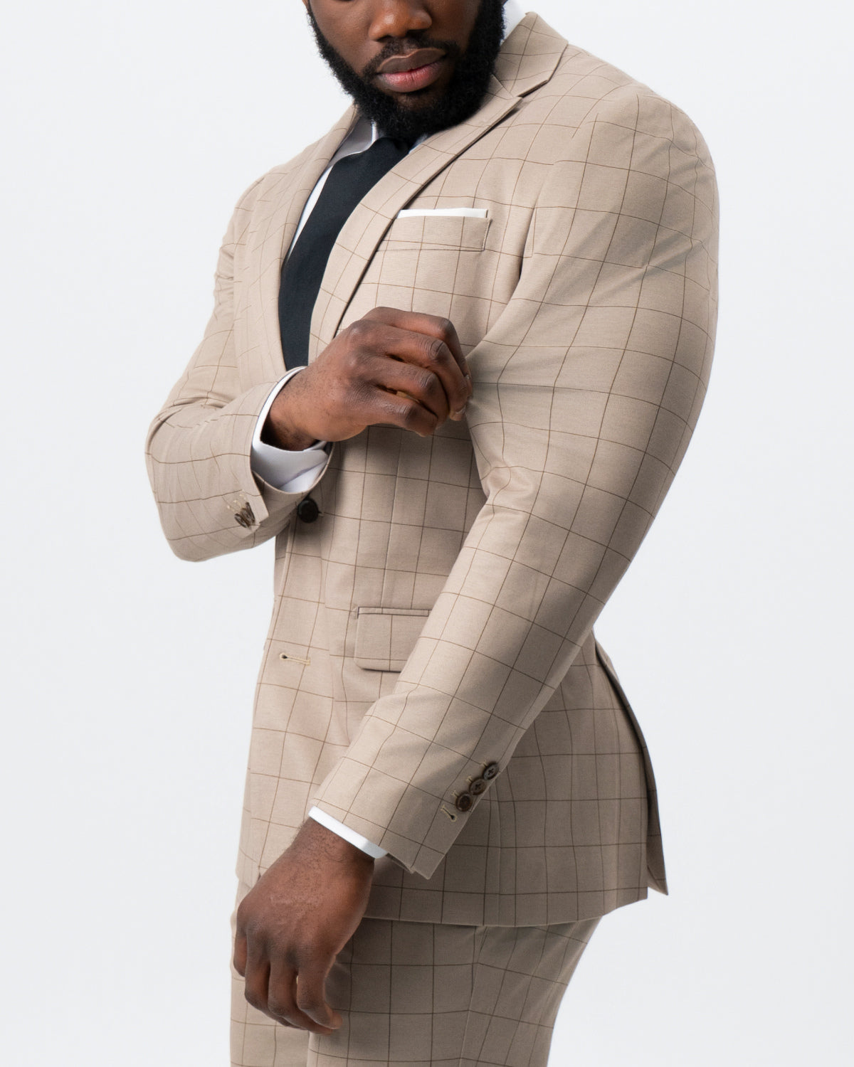 Athletic Fit Stretch Suit - Khaki and Olive Windowpane