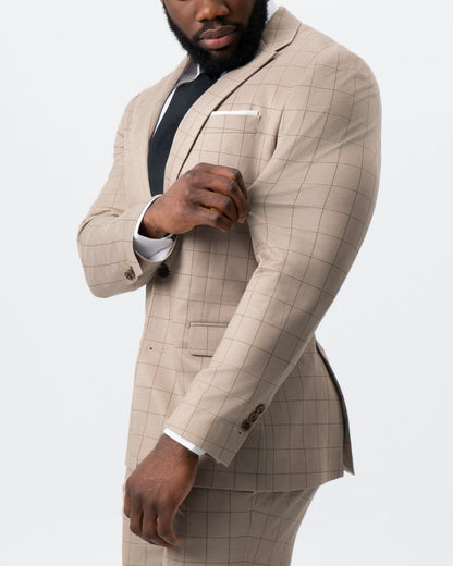 Athletic Fit Stretch Suit - Khaki and Olive Windowpane