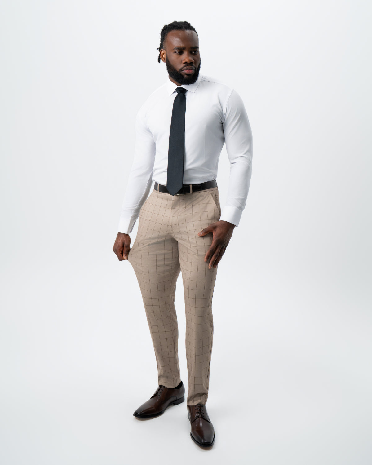 Athletic Fit Stretch Suit - Khaki and Olive Windowpane