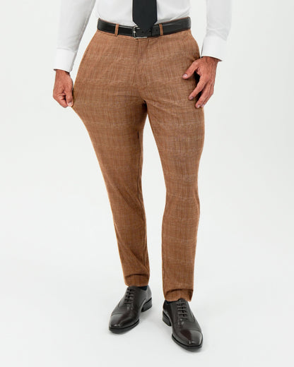 Athletic Fit Stretch Suit - Unstructured Light Brown Crosshatch