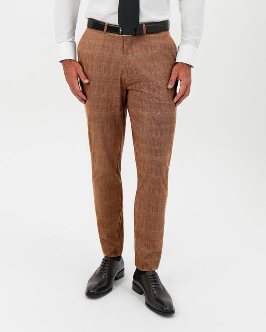 Athletic Fit Stretch Pants - Light Brown Crosshatch