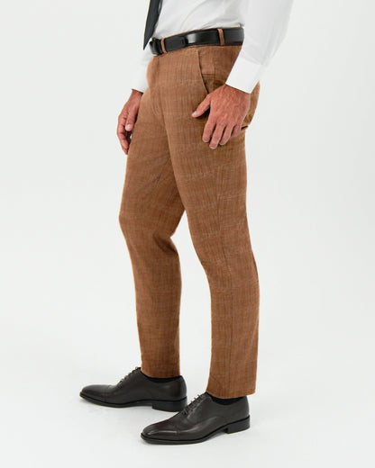 Athletic Fit Stretch Pants - Light Brown Crosshatch