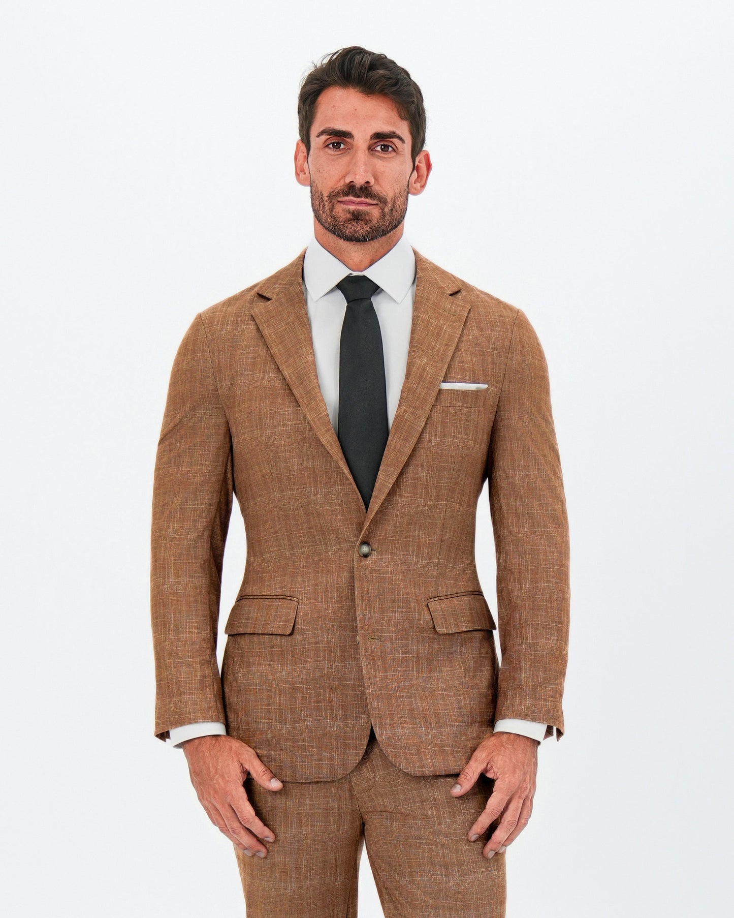 Athletic Fit Stretch Suit - Unstructured Light Brown Crosshatch