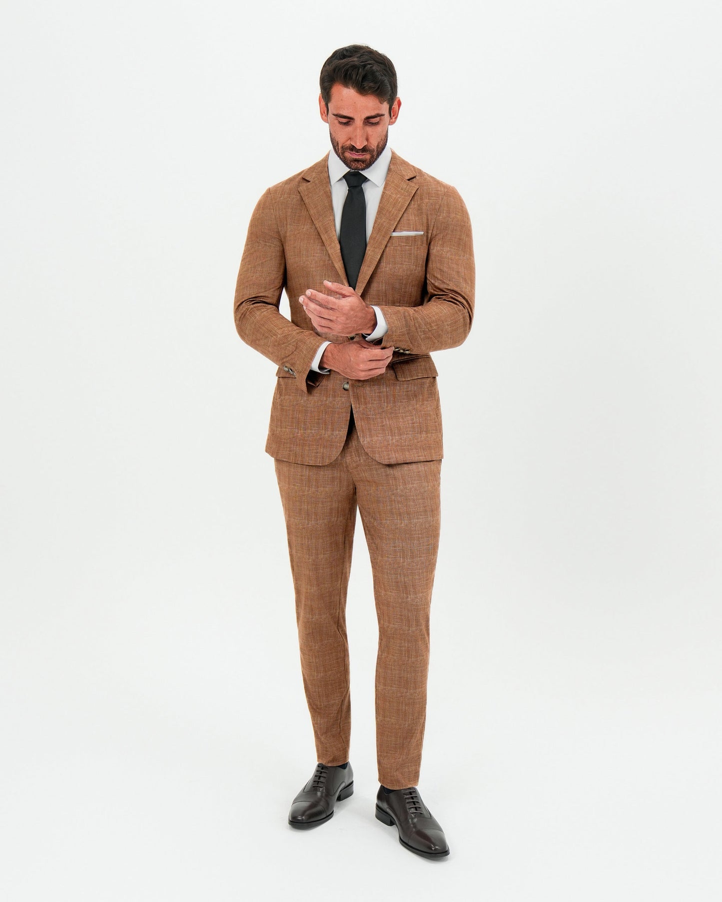 Athletic Fit Stretch Suit - Unstructured Light Brown Crosshatch