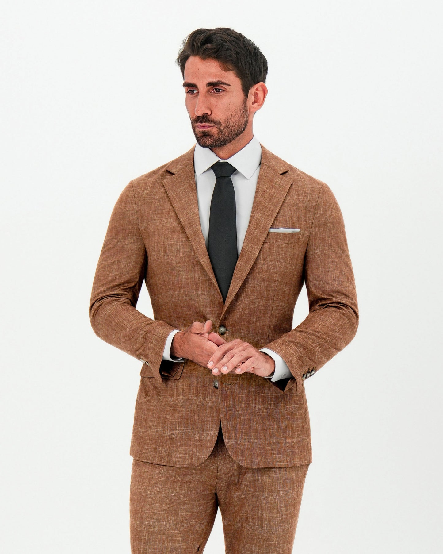 Athletic Fit Stretch Suit - Unstructured Light Brown Crosshatch