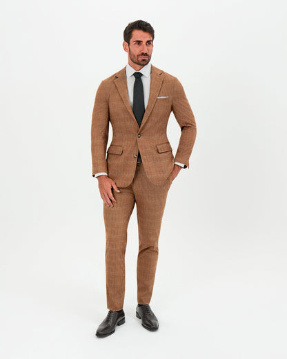 Athletic Fit Stretch Pants - Light Brown Crosshatch