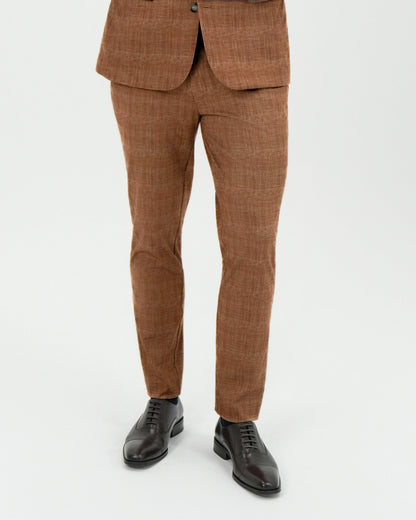 Athletic Fit Stretch Pants - Light Brown Crosshatch