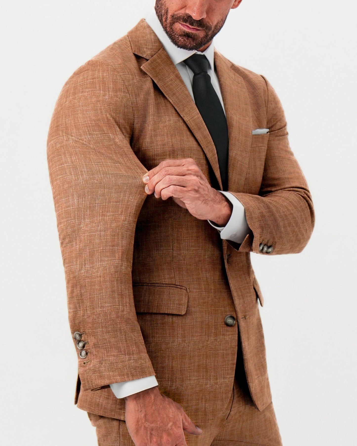Athletic Fit Stretch Blazer - Unstructured Light Brown Crosshatch