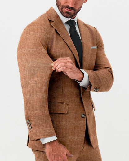 Athletic Fit Stretch Blazer - Unstructured Light Brown Crosshatch