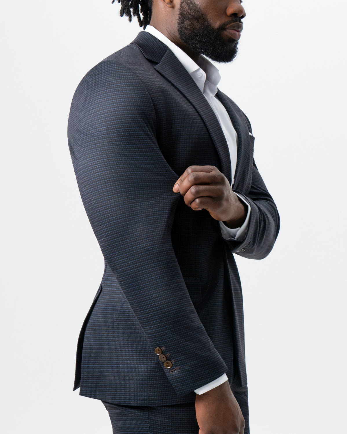 Athletic Fit Stretch Suit - Maroon, Navy, and Black Mini Check