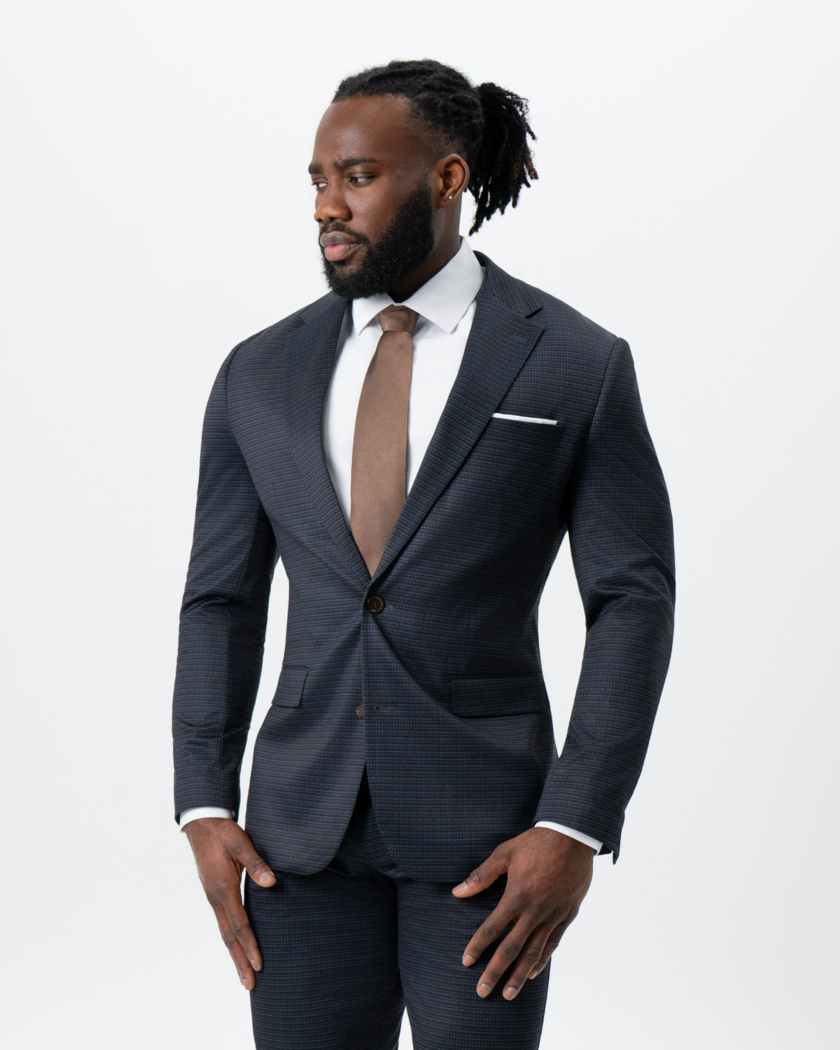 Athletic Fit Stretch Suit - Maroon, Navy, and Black Mini Check
