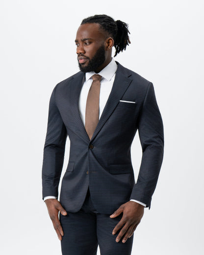 Athletic Fit Stretch Suit - Maroon, Navy, and Black Mini Check