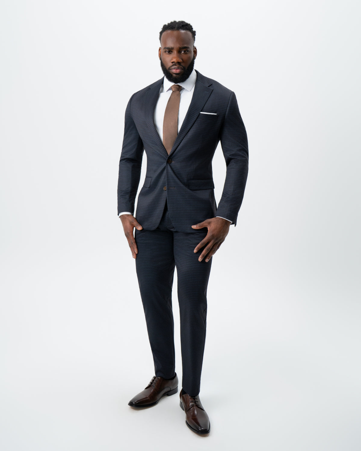 Athletic Fit Stretch Suit - Maroon, Navy, and Black Mini Check