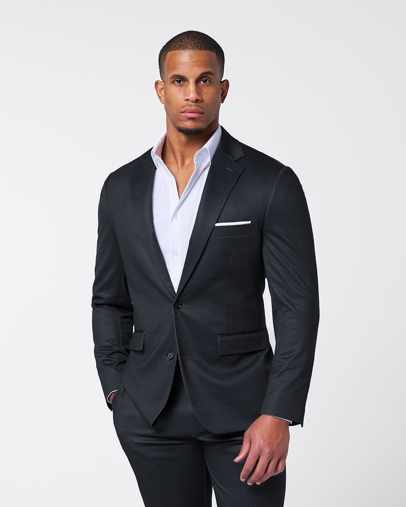 Athletic Fit Stretch Suit - Midnight Navy & Blue Microcheck