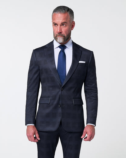 Athletic Fit Stretch Suit - Midnight Navy Plaid & Blue Plaid