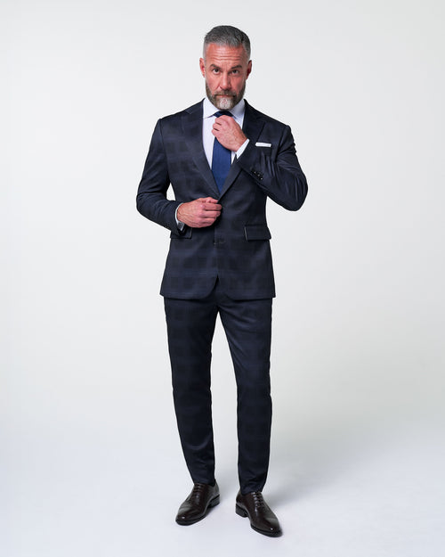 Athletic Fit Stretch Suit - Midnight Navy Plaid & Blue Plaid