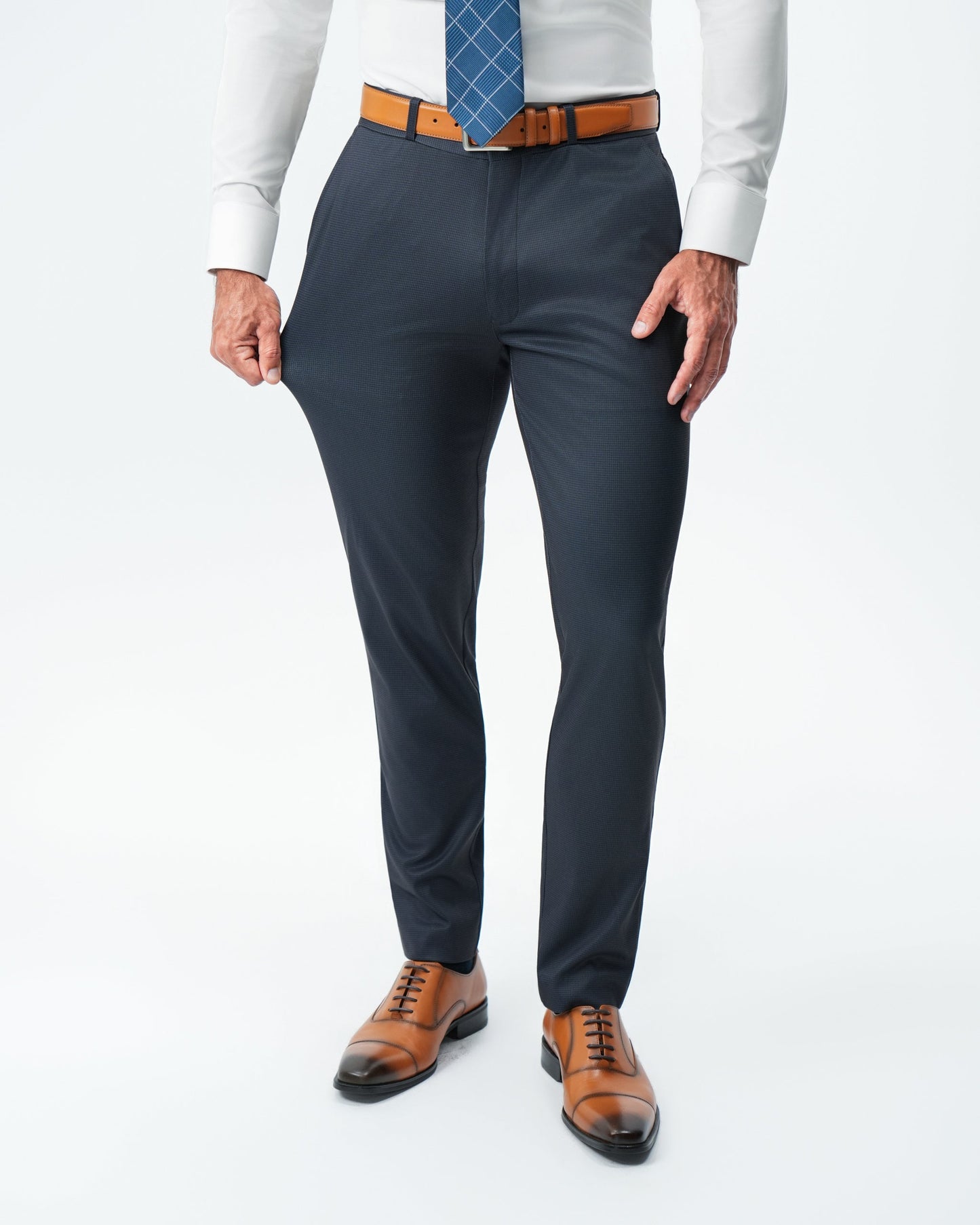 Athletic Fit Stretch Suit Pants - Navy & Black Mini Houndstooth