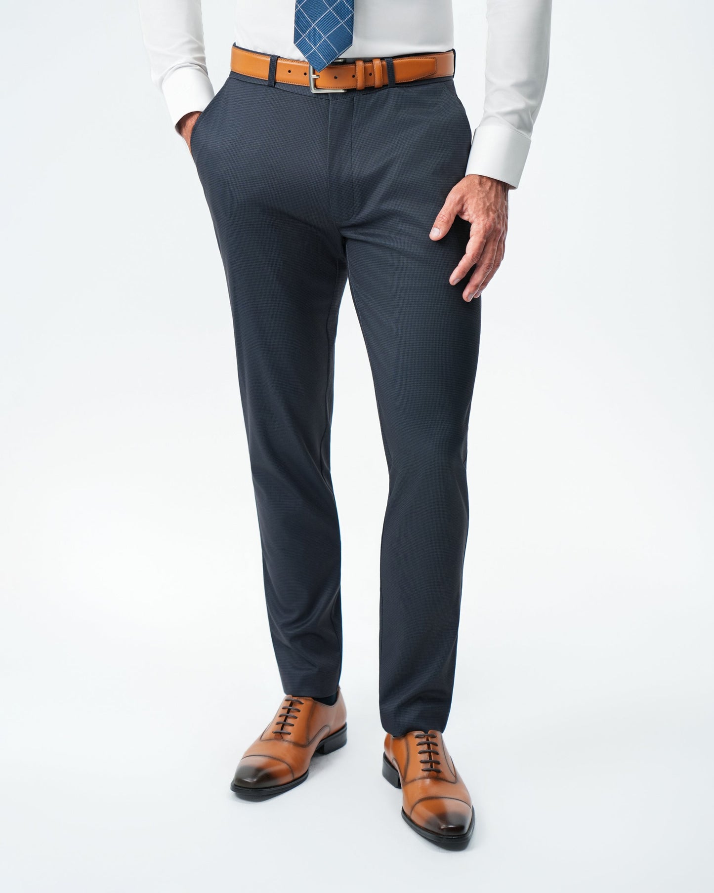 Athletic Fit Stretch Suit Pants - Navy & Black Mini Houndstooth