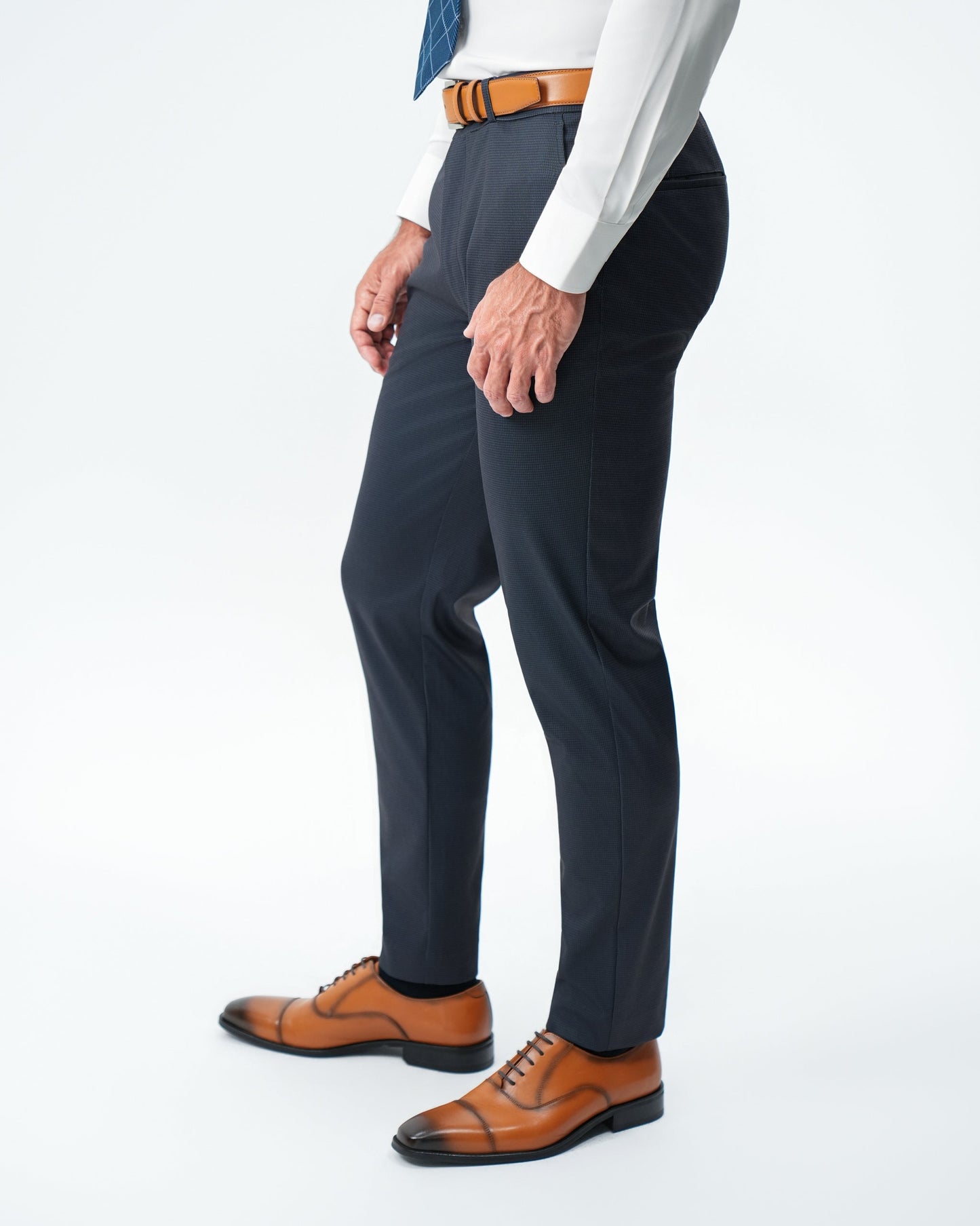 Athletic Fit Stretch Suit Pants - Navy & Black Mini Houndstooth