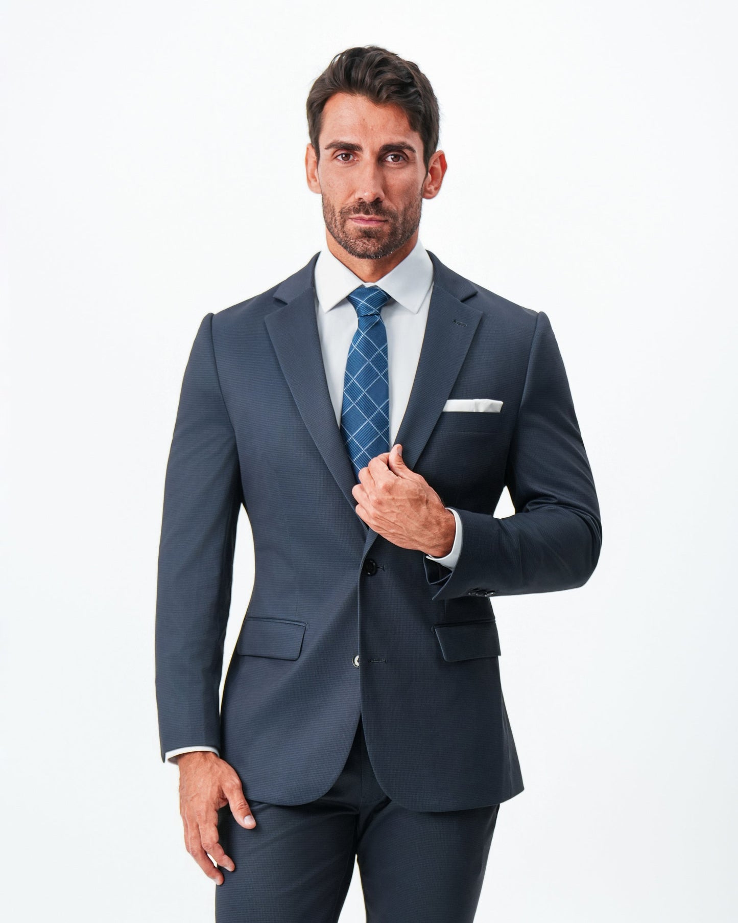 Athletic Fit Stretch Blazer - Navy & Black Mini Houndstooth