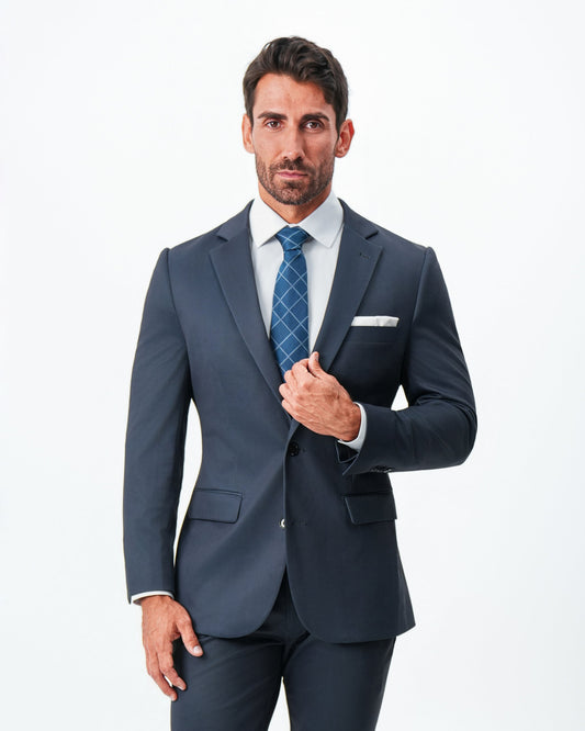 Athletic Fit Stretch Blazer - Navy & Black Mini Houndstooth
