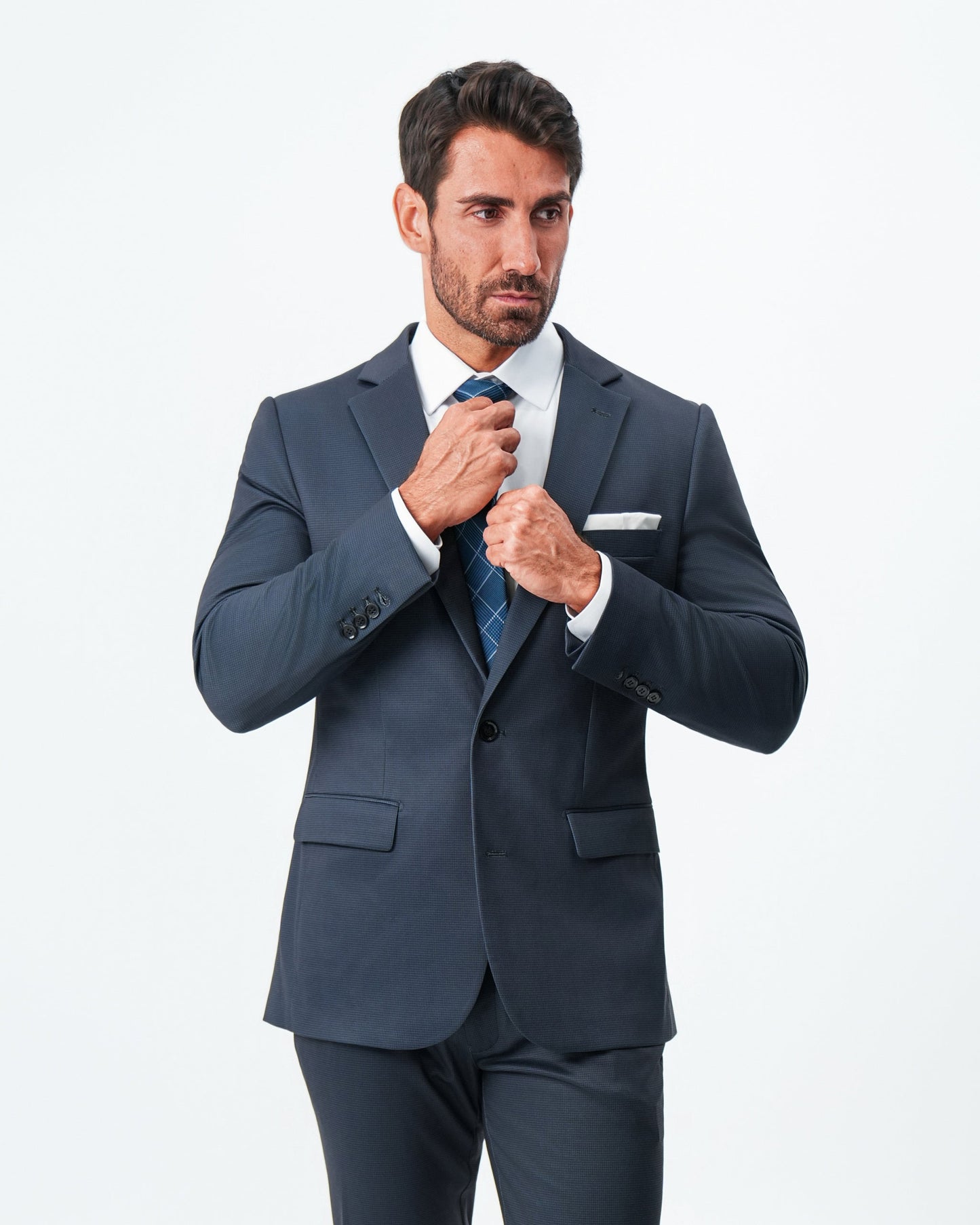 Athletic Fit Stretch Blazer - Navy & Black Mini Houndstooth