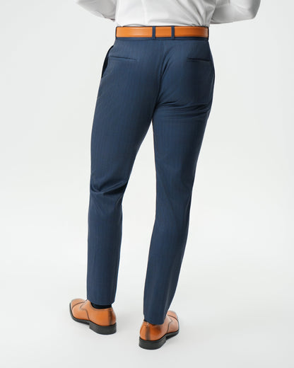 Athletic Fit Stretch Suit Pants - Navy & White Pinstripe